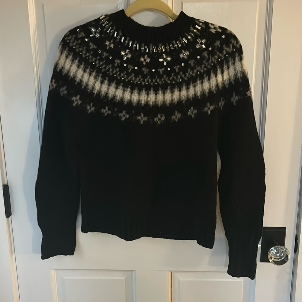 Fair isle J Crew sweater in black with rhinestones
